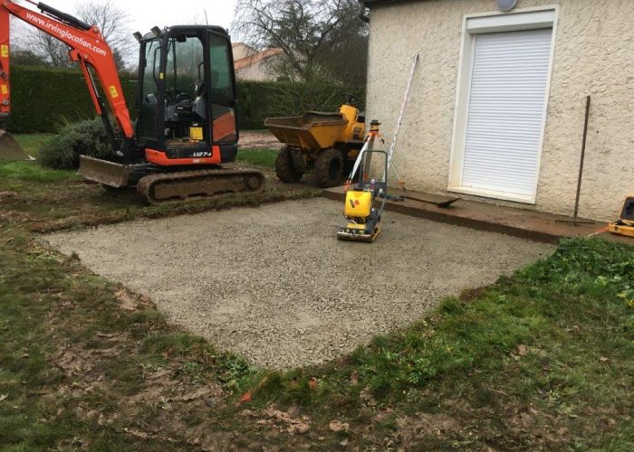 road stone levelled and compacted using a wacker plate for hire near Bressuire